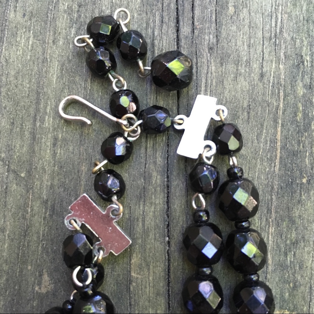 Vintage Black Glass Beads Double Stranded Necklace - Picture 6 of 9